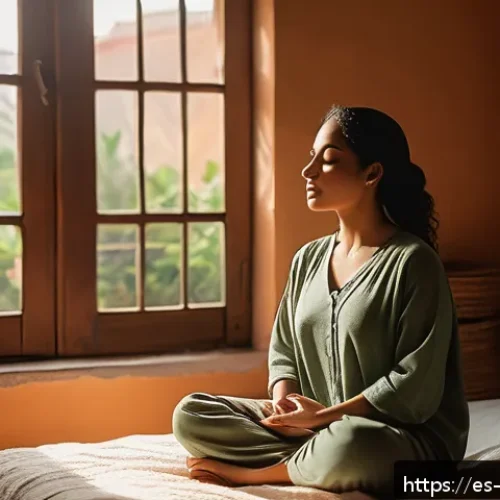 Home 33 진행 시각화의 심리적 효과 분석 - A serene morning scene in a cozy, softly lit bedroom with a young Hispanic woman sitting cross-legge...