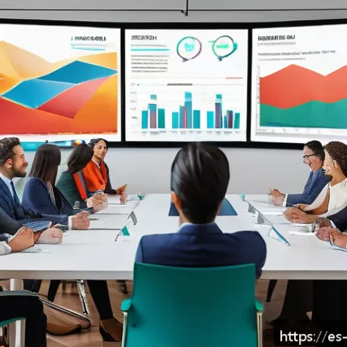 Home 32 시각화를 통한 직무 동기 부여 방안 - A modern office meeting scene with a diverse team of Hispanic professionals gathered around a large ...