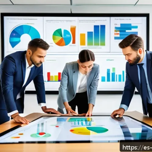 Home 31 진행 시각화의 데이터 시각화 기법 - A modern office scene showing a diverse team of professionals collaborating around a large digital t...